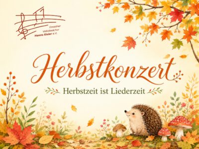 Bild für Herbstkonzert mit buntem Laub, Igel und Pilzen